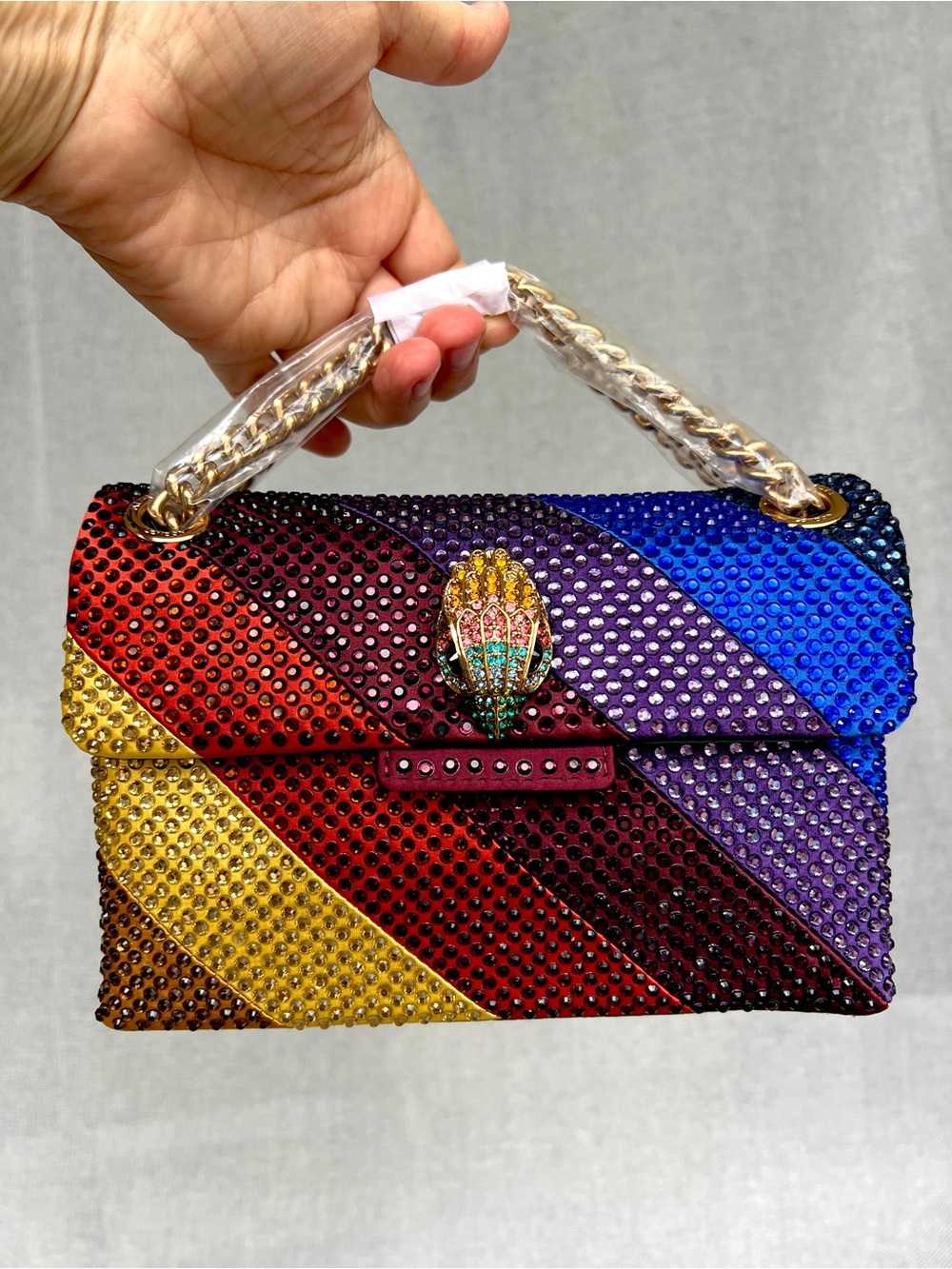 Kurt Geiger Rainbow Crystal embellished Satin Mini convertible bag NWT - Picture 3 of 17